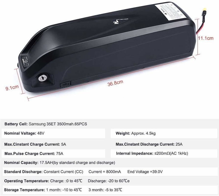 Η μπαταρία USB 36V 17ah 10s5p μπαταρία ιόντων λιθίου για ηλεκτρικό ποδήλατο