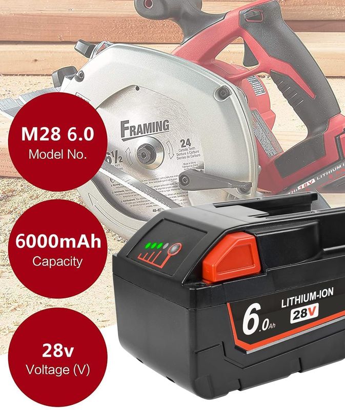 28V 6000mAh Slide Pack μπαταρία συμβατή με το Milwaukee Cordless Power Tools συμβατή με την αντικατάσταση του Milwaukee