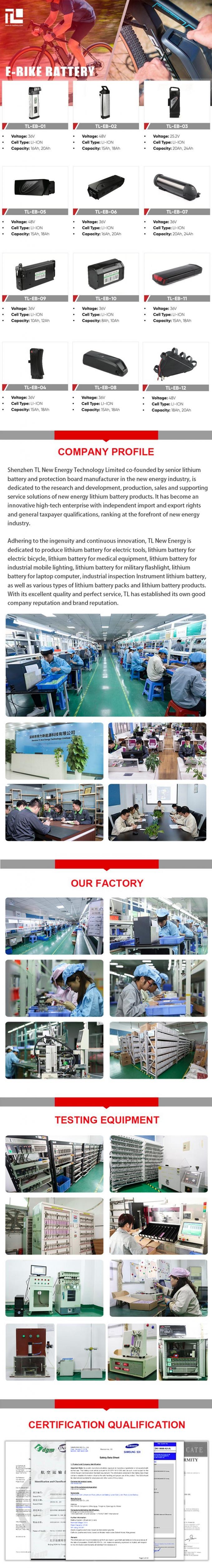 E Bike Replacement Battery 1000W 24V 36V 48V 10ah 15ah 20ah Vacuum Cleaner Battery Bicycle Battery 18650 Cell Downtube Silver Fish Style Battery Pack